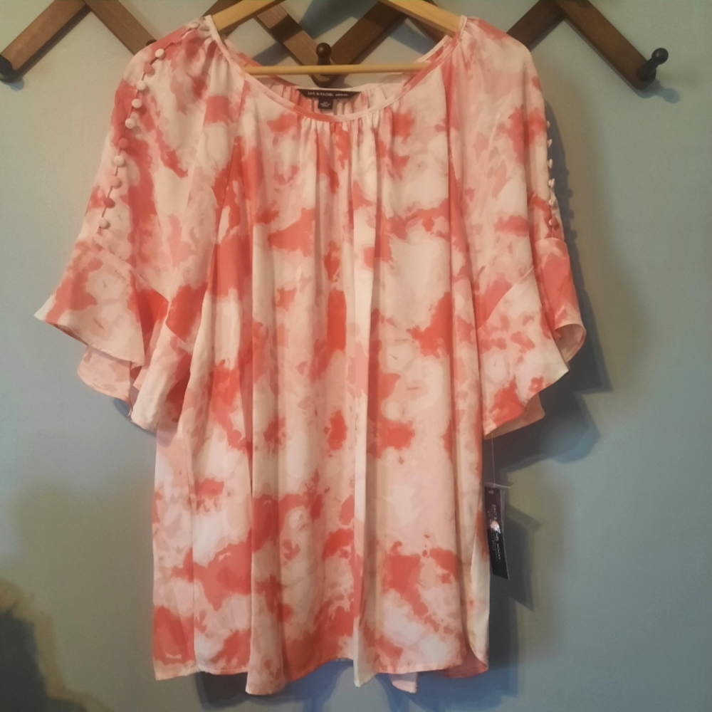 Zac & Rachel Peach and Coral Blouse Size 2X NWT